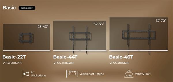 KIVI TV náklopný nástenný držiak, VESA max 400x600 , 37"- 80", max 45 kg, čierny 
