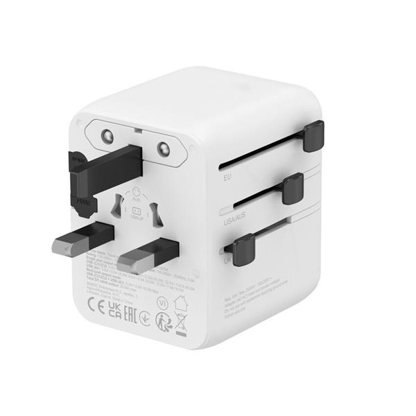 Canyon OnTour 20, univerzálny cestovný adaptér pre 200 krajín, 20W, 2x USB-C / 1x USB-A 