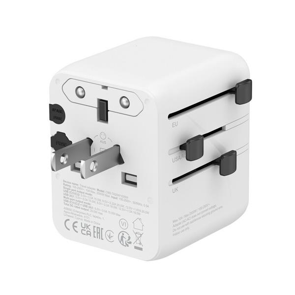 Canyon OnTour 20, univerzálny cestovný adaptér pre 200 krajín, 20W, 2x USB-C / 1x USB-A 