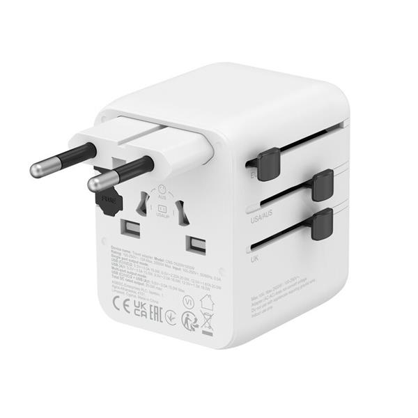 Canyon OnTour 20, univerzálny cestovný adaptér pre 200 krajín, 20W, 2x USB-C / 1x USB-A 