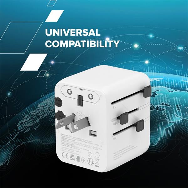 Canyon OnTour 20, univerzálny cestovný adaptér pre 200 krajín, 20W, 2x USB-C / 1x USB-A 