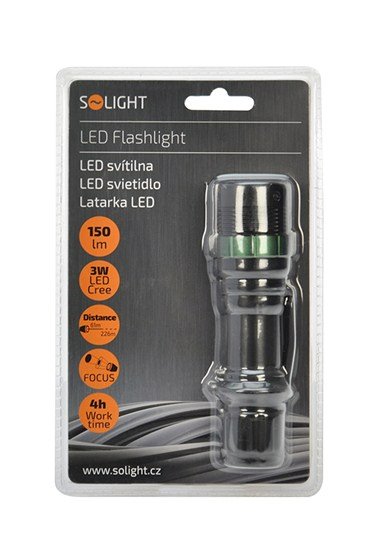 Solight kovové svietidlo, 3W CREE LED, čierne, fokus, 3x AAA 
