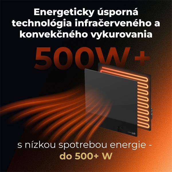AENO AGH12S Premium QUADRO Smart Ohrievač, Čierny, LED, WI-FI, max 500W, 50x50cm,  Infra 