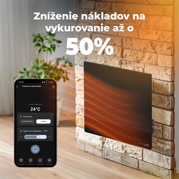 AENO AGH12S Premium QUADRO Smart Ohrievač, Čierny, LED, WI-FI, max 500W, 50x50cm,  Infra 