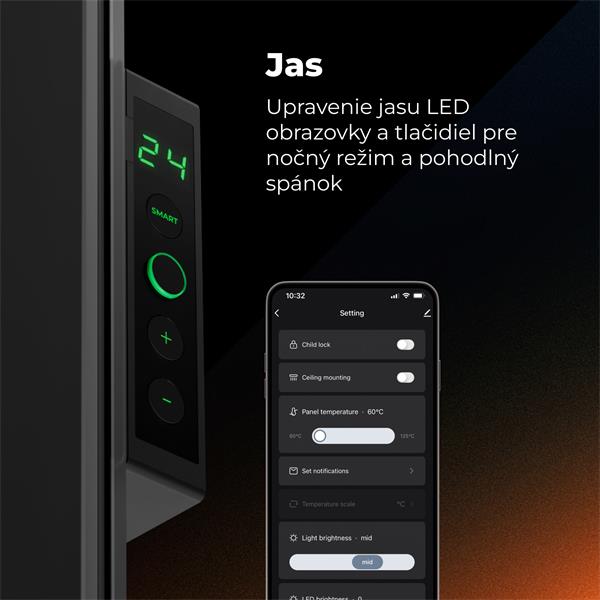 AENO AGH12S Premium QUADRO Smart Ohrievač, Čierny, LED, WI-FI, max 500W, 50x50cm,  Infra 
