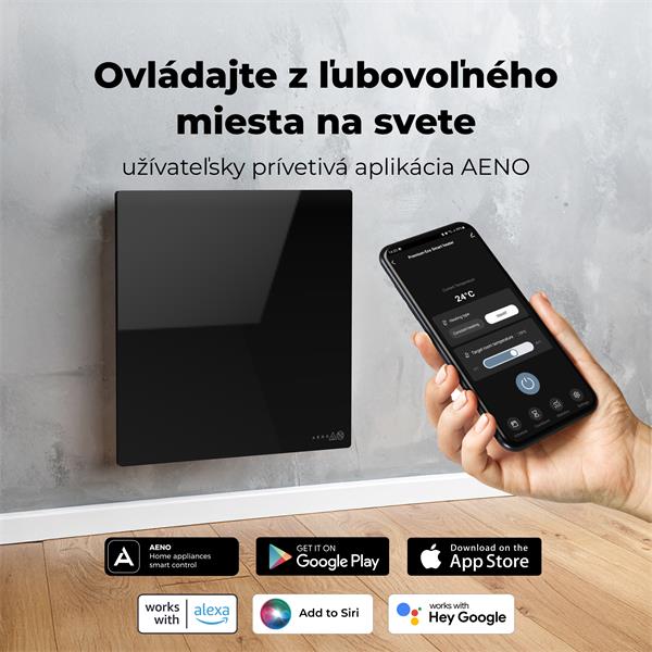 AENO AGH12S Premium QUADRO Smart Ohrievač, Čierny, LED, WI-FI, max 500W, 50x50cm,  Infra 
