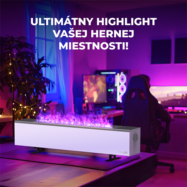 AENO FH1S Premium SPACE FIRE HEATER, Biely, LED, WI-FI, max 2000W, 1000x242cm,  efekt ohňa 