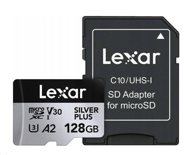128GB Lexar High-Performance Silver Plus microSDXC UHS-I, up to 205MB/s read 150MB/s write C10 A2 V30 U3 