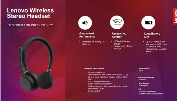 Lenovo Wireless Stereo Headset 