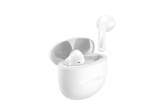 Canyon OnGo 13, TWS BT 5.4 slúchadlá do uší, USB-C nabíjanie, nabíjacia stanica, kompaktné, nízka hmotnosť, biele 