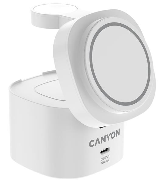 Canyon WS-405, 4v1, bezdrôtová Qi2 nabíjacia stanica pre 4 zariadenia s 65W nabíjačkou, biela 