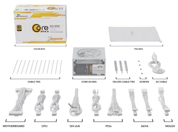Zdroj 850W, Seasonic Core GX-850 WHITE ATX3.1 80Plus Gold, modular 