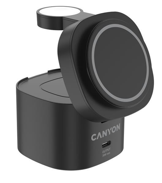 Canyon WS-405, 4v1, bezdrôtová Qi2 nabíjacia stanica pre 4 zariadenia s 65W nabíjačkou, čierna 