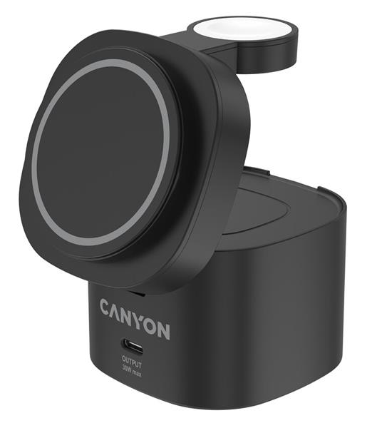 Canyon WS-405, 4v1, bezdrôtová Qi2 nabíjacia stanica pre 4 zariadenia s 65W nabíjačkou, čierna 