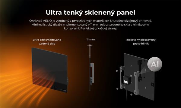 AENO AGH12S Premium QUADRO Smart Ohrievač, Čierny, LED, WI-FI, max 500W, 50x50cm,  Infra 
