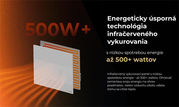 AENO AGH12S Premium QUADRO Smart Ohrievač, Čierny, LED, WI-FI, max 500W, 50x50cm,  Infra 