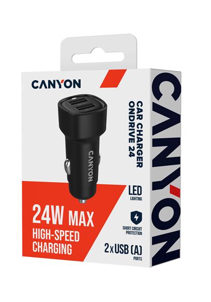 Canyon OnDrive 24, univerzálna autonabíjačka, 2x USB-A, výkon 24 W 