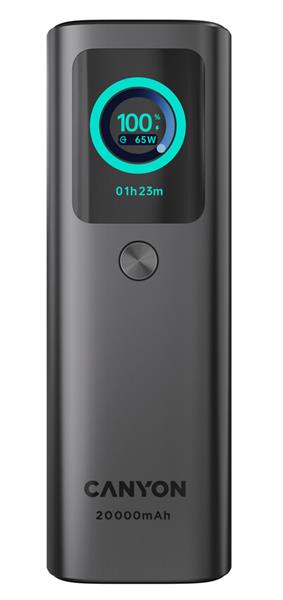 Canyon OnPower 265, Powerbank, 20.000 mAh, 165W ultra rýchla, displej, in:USB-C, out:2x USB-C/1xUSB-A, integ. USB-C káb. 