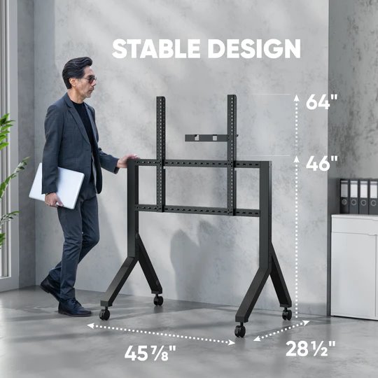 ONKRON mobilný TV stojan pre 70" - 110" do 125 kg, s držiakom, čierny VESA: 200x200 - 1000x800 