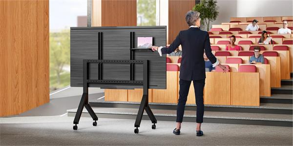 ONKRON mobilný TV stojan pre 70" - 110" do 125 kg, s držiakom, čierny VESA: 200x200 - 1000x800 