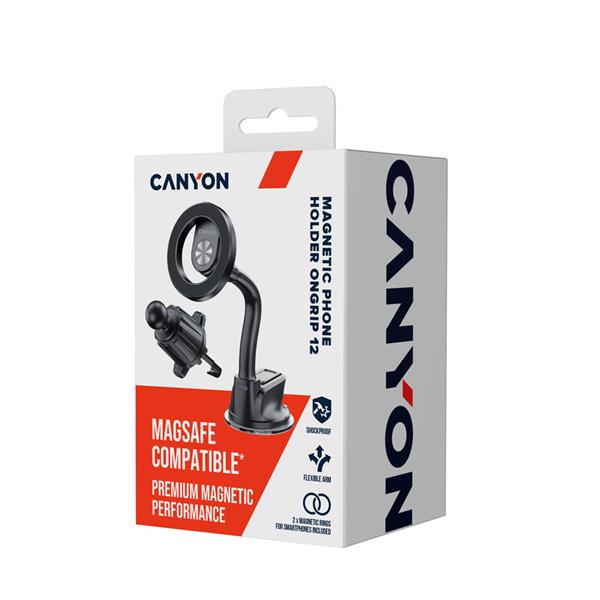 Canyon OnGrip 12, univerz. MagSafe držiak pre smartfóny s flexibilným ramenom a hákom do ventilácie, 360° polohovanie 