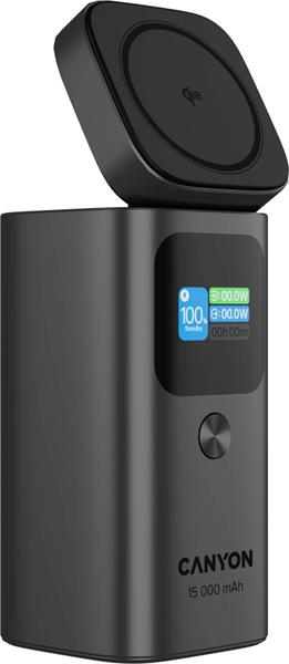 Canyon OnPower 150, Powerbank, 15.000 mAh, 100W, displej, in:USB-C, out:2x USB-C/1xUSB-A, Qi2 bezdr. nabíjanie 