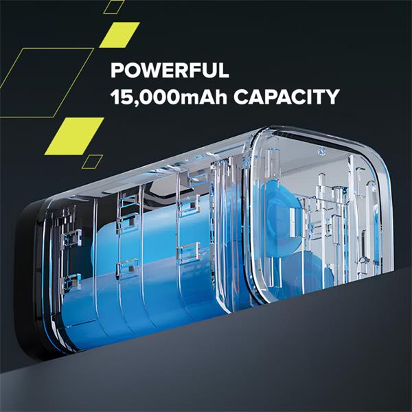 Canyon OnPower 150, Powerbank, 15.000 mAh, 100W, displej, in:USB-C, out:2x USB-C/1xUSB-A, Qi2 bezdr. nabíjanie 