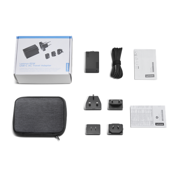 Lenovo 65W, USB-C, AC Adapter, Travel adapter, 1,8m kabel (UK/US/AU/EU plugs) 