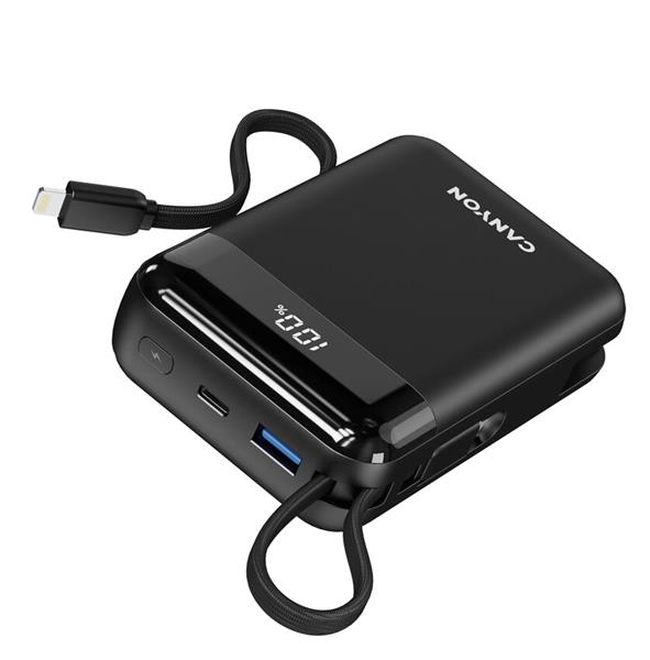 Canyon OnPower 204, Powerbanka, 20 000 mAh, 22.5 W, in/out: USB-C/USB-A, integr. káb. Ligtning+USB-C 