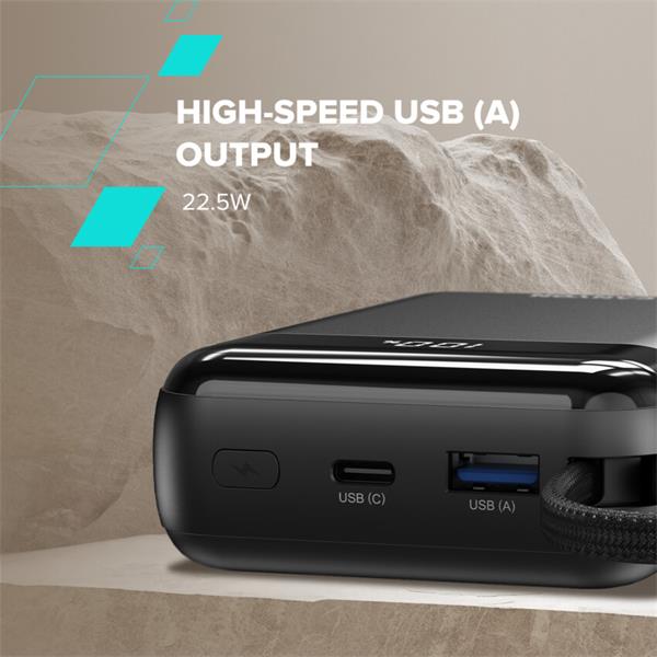 Canyon OnPower 204, Powerbanka, 20 000 mAh, 22.5 W, in/out: USB-C/USB-A, integr. káb. Ligtning+USB-C 