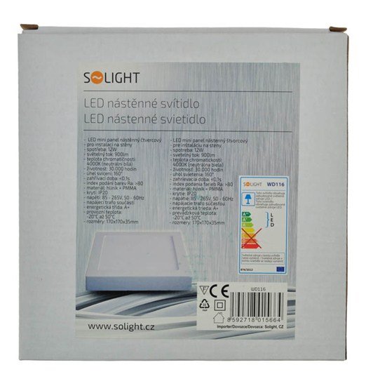Solight LED panel prisadený, 12W, 900lm, 4000K, štvorcové, biele 