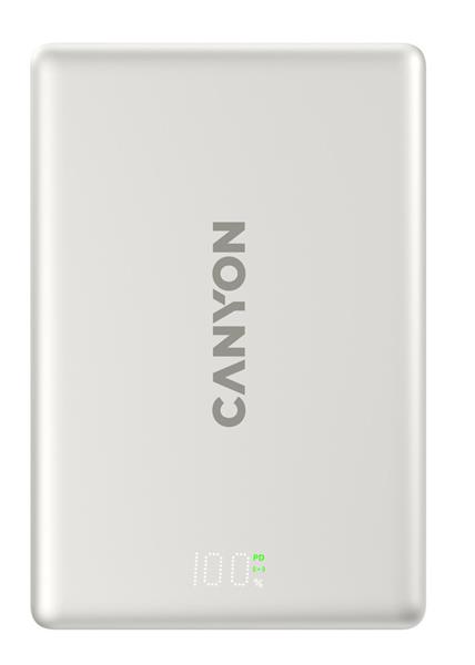 Canyon OnPower 511, Powerbank, 10.000 mAh, 20W USB-C, MagSafe 15W Bezdrôtové nabíjanie, displej, šedá 