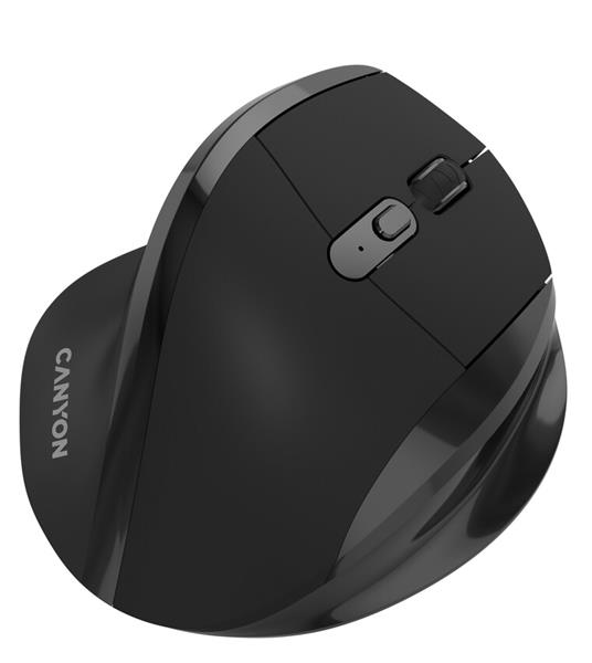 Canyon OnClick 17, ergonomická bezdrôtová optická myš pre pravákov, USB prijímač, 6 tlačidiel, 800/1200/1600 DPI, čierna 