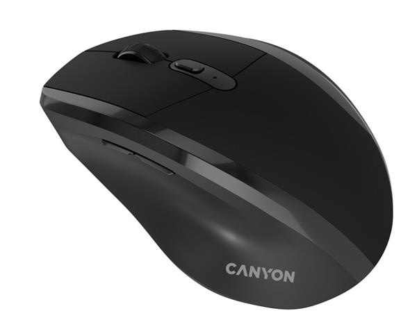 Canyon OnClick 17, ergonomická bezdrôtová optická myš pre pravákov, USB prijímač, 6 tlačidiel, 800/1200/1600 DPI, čierna 