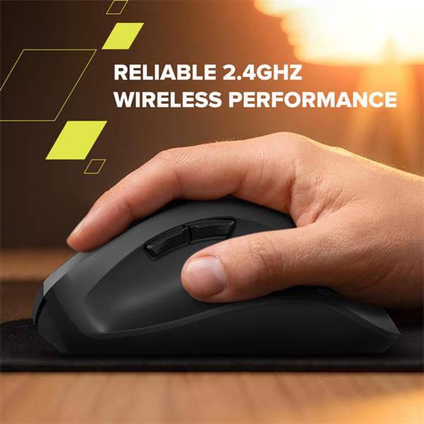 Canyon OnClick 17, ergonomická bezdrôtová optická myš pre pravákov, USB prijímač, 6 tlačidiel, 800/1200/1600 DPI, čierna 