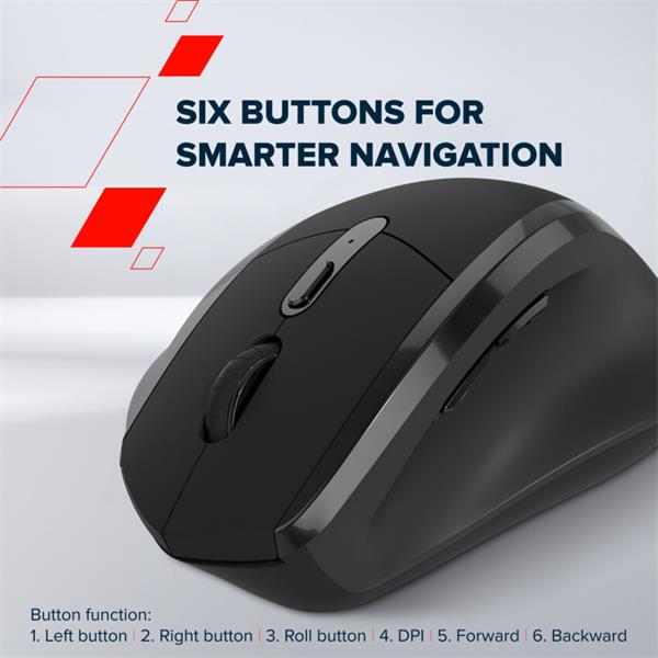 Canyon OnClick 17, ergonomická bezdrôtová optická myš pre pravákov, USB prijímač, 6 tlačidiel, 800/1200/1600 DPI, čierna 