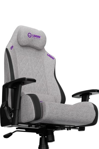 LORGAR PRO CHA41 herná stolička, látková, plne kovový rám, pamäťová pena, 3D opierky rúk, nosnosť 150 kg, sivo fialová 
