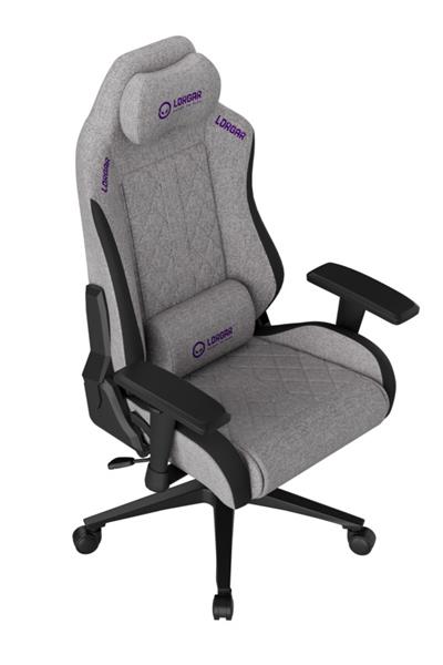 LORGAR PRO CHA41 herná stolička, látková, plne kovový rám, pamäťová pena, 3D opierky rúk, nosnosť 150 kg, sivo fialová 