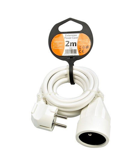 Solight predlžovací kábel - spojka, 1 zásuvka, biela, 2m 