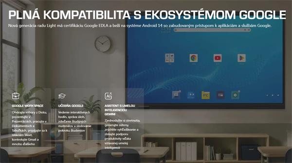 65" LIGHT GEN 7 Séria PRESTIGIO SOLUTIONS, Android 14 Google EDLA + upgr 16, 50 dotyk, 9H, 3x20W, 100 000:1, AI tlačidlo 