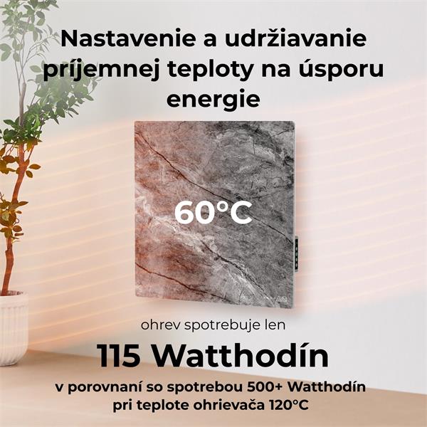 AENO AGH13S Premium QUADRO Smart Ohrievač, LIMITOVANÁ EDÍCIA, farba antický mramor, LED, WI-FI, max 500W, 50x50cm, Infra 