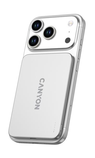 Canyon OnCharge 503, Powerbank, 3 000 mAh,in: USB-C 10W,out: USB-C 10W+Wireless 7.5W, ultratenká, hliníková, strieborná 