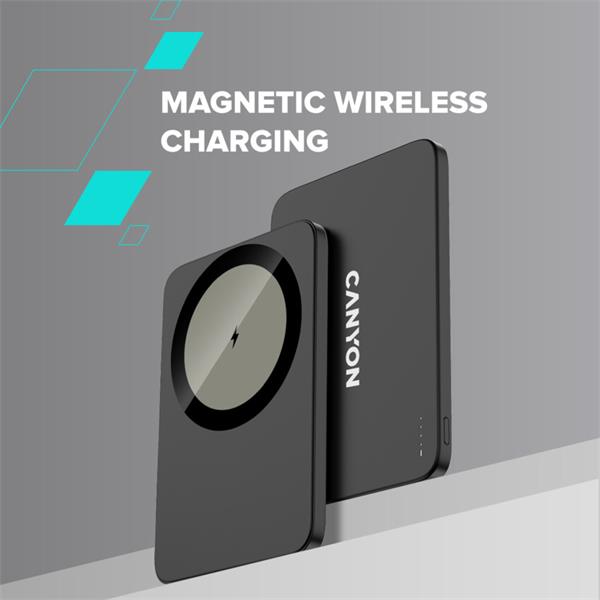Canyon OnCharge 503, Powerbank, 3 000 mAh,in: USB-C 10W,out: USB-C 10W+Wireless 7.5W, ultratenká, hliníková, strieborná 