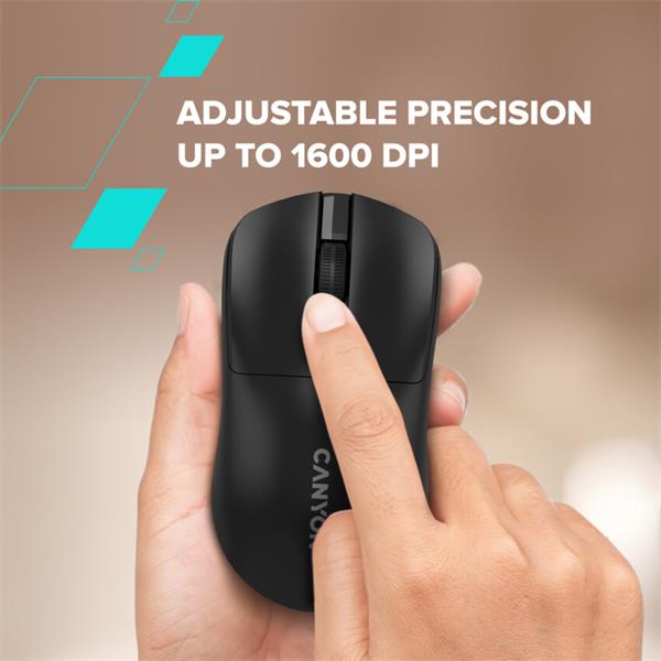 Canyon OnClick W06, bezdrôtová optická myš, 2.4 GHz USB, 800/1200/1600 DPI, 4 tlačidlá, čierna 