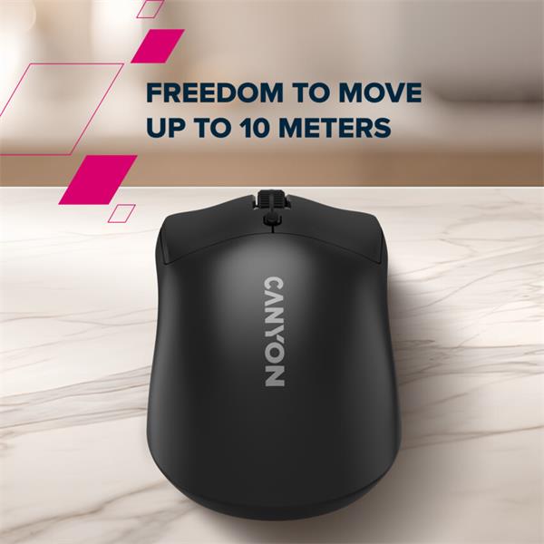 Canyon OnClick W06, bezdrôtová optická myš, 2.4 GHz USB, 800/1200/1600 DPI, 4 tlačidlá, čierna 