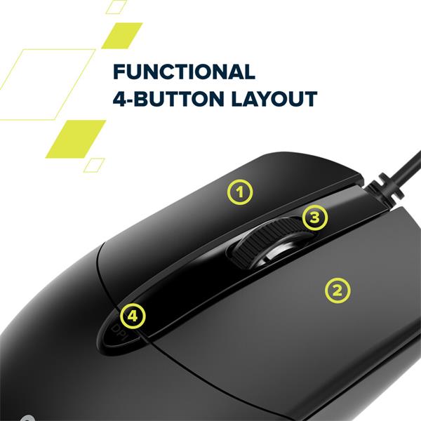 Canyon OnClick 5N, káblová symetrická optická myš, USB, 1600 dpi, 4 tlačidlá, čierna 