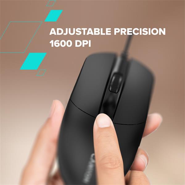 Canyon OnClick 5N, káblová symetrická optická myš, USB, 1600 dpi, 4 tlačidlá, čierna 