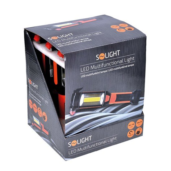 Solight multifunkčné LED svetlo, 3W COB + 1W LED, klip, magnet, flexibilné, 3x AAA 