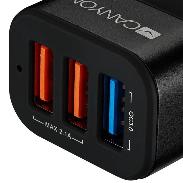 Canyon C-07, univerzálna autonabíjačka, 2x USB, + 1x Quick Charge 3.0, inteligentná technológia nabíjania 