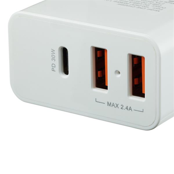 Canyon H-08, prémiová univerzálna nabíjačka do steny 30W, 2x USB, 5V/2.4A + 1xUSB-C Quick Charge, Smart IC, biela 